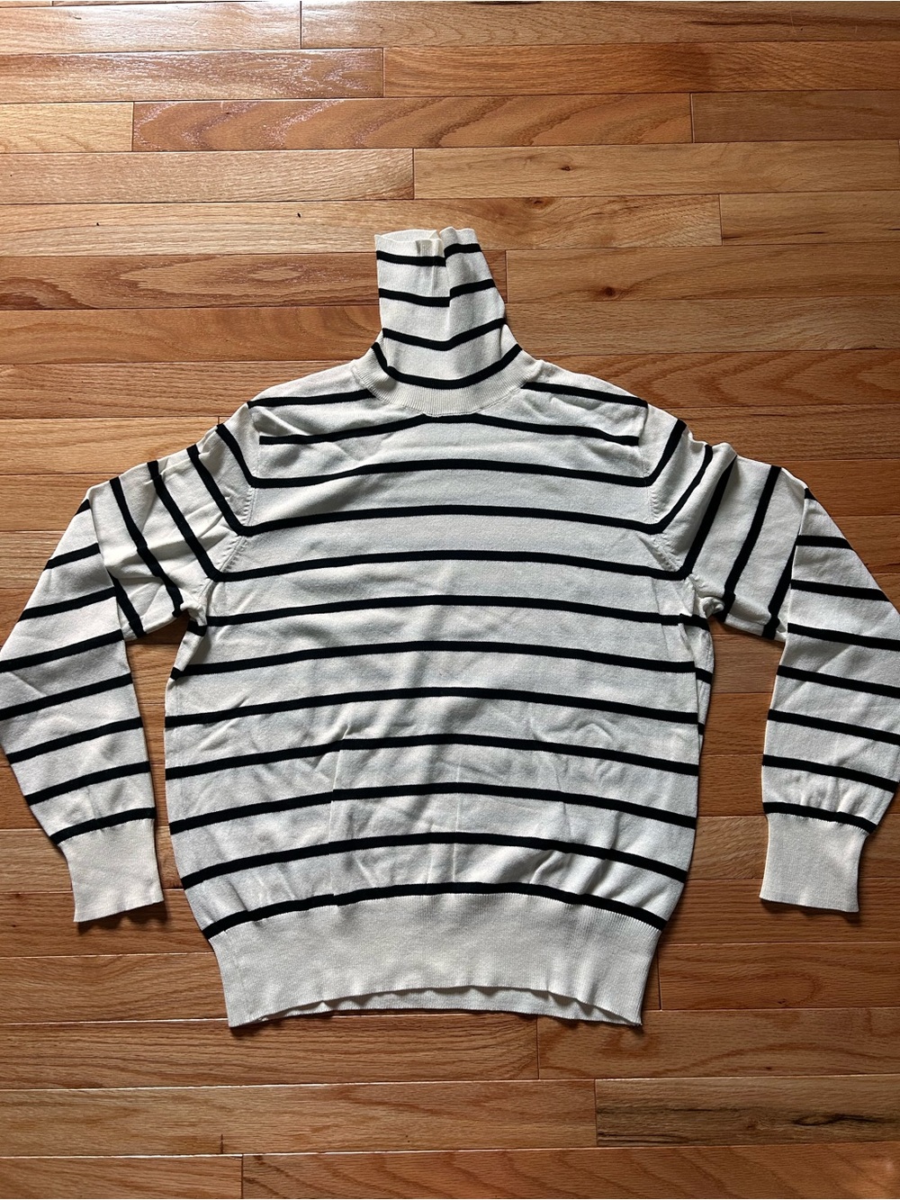 H&M Cream Turtleneck Sweater with Black Stripes